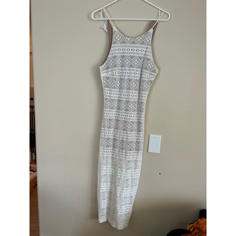 EUC Poetry Fairy Festival Boho Bohemian White Crochet Knit Sleeveless Dress M